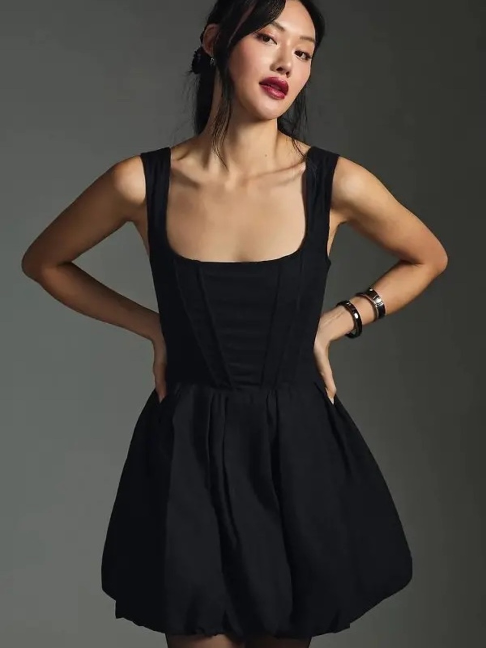 Anthropologie Black Square-Neck Mini Dress